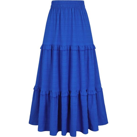 Dresses & Skirts - Women's Royal Blue Casual Elegant A Line Flowy Ruffle Tiered Pockets Maxi Skirt